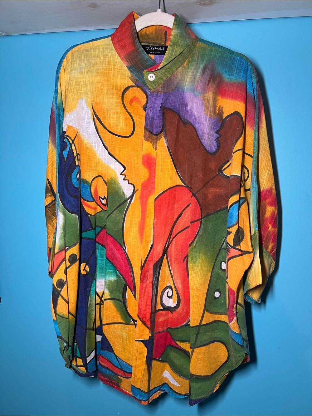 Men's Multicolor Abstract Art Button-Up Shirt 100% Cotton